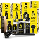The Beard Club Advanced Beard Growth Kit - Derma Roller, Growth Oil, Vitamins and Vitamin Spray, Shampoo und Boar Bristle Brush - Geschenkset - Cedar