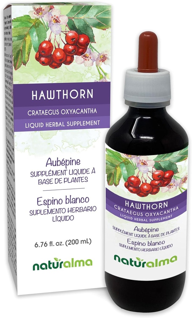 Naturalma Hawthorn (Crataegus oxyacantha) Leaf and Flower Alcohol-Free Tincture - 6.76 fl oz Liquid Extract in Drops - Herbal Supplement - Vegan