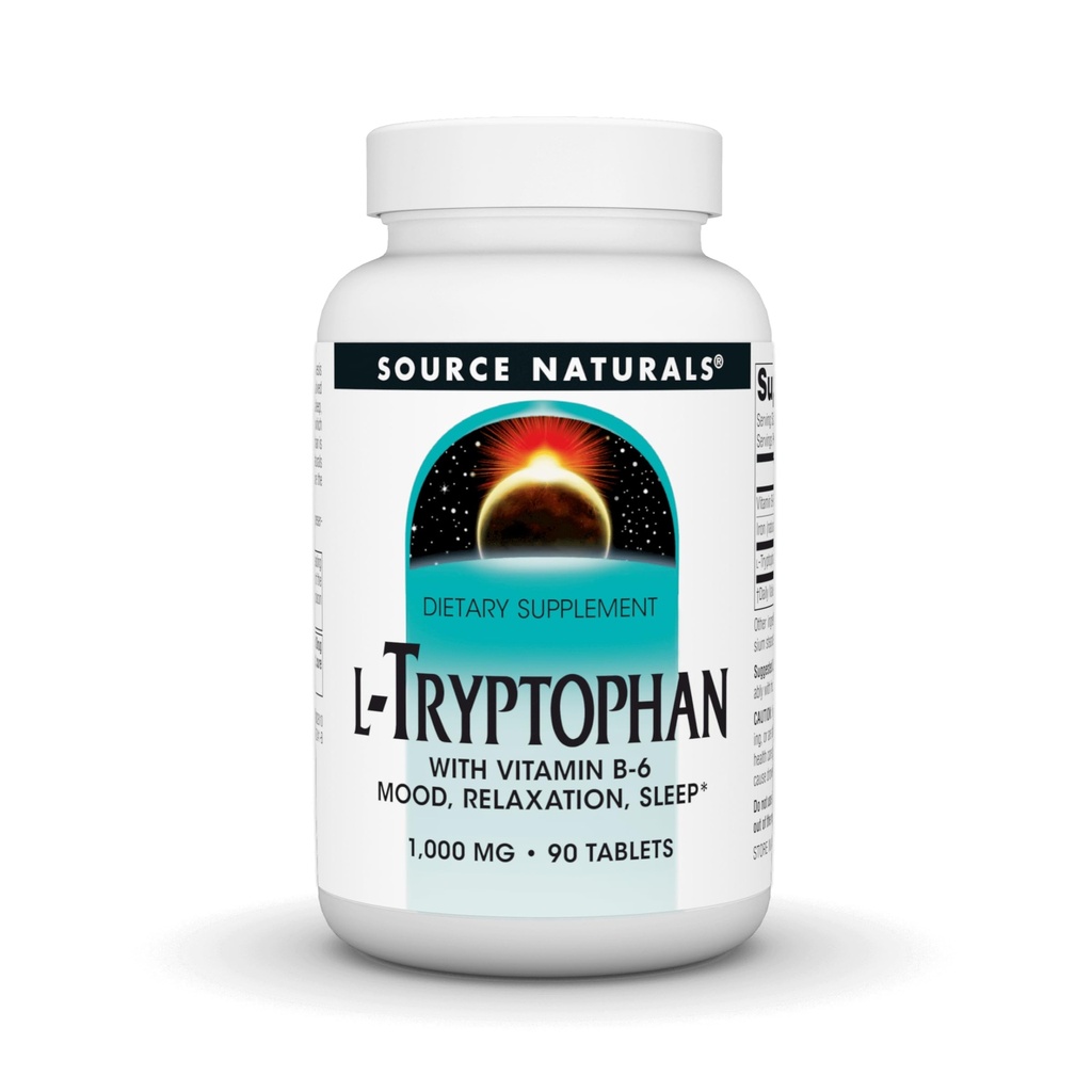 Fonte Naturals L-Tryptophan con Vitamina B-6 Support Mood, Relax and Sleep -1000 mg - 90 compresse