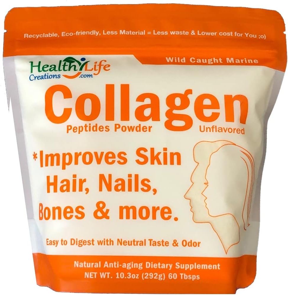 Peptidi di collagene marino (colpo di barba) 10.3 oz - non aromatizzato, dissolvenza rapida - Anti-invecchiamento, Guarnizione & Giunti - senza zucchero, senza glutine, non OGM