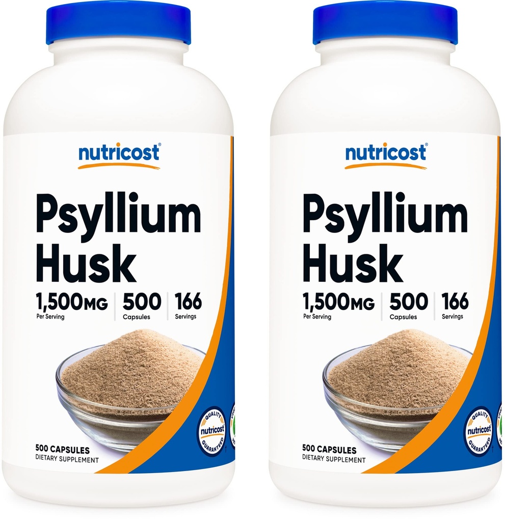 Nutricost Psyllium Husk 1500mg; 500 Kapseln (2 Flaschen)