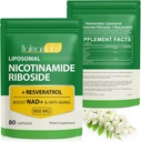 NAD+ Ergänzung mit Nicotinamid Riboside-Liposomal Nicotinamid Riboside 900Mg,High Purity Resveratrol NAD Ergänzung für Anti-Aging,Energie,Focus-80 Kapseln
