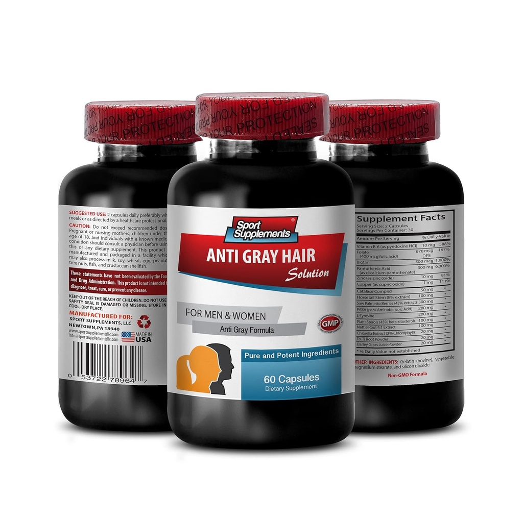 Nettle Wurzel-Extrakt-Pulver - Anti-Grau-Haarserum, Folsäure, Biotin, Pantothensäure, Katalase, Pferdeschwanz-Extrakt, Saw Palmetto, PABA, L-Tyrosine, Nettle Root Extract - 1B 60 Cap