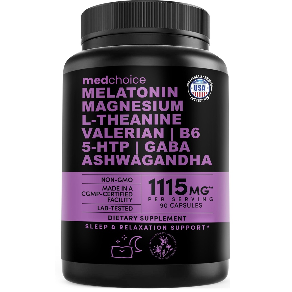 12-in-1 Melatonin Schlafkapseln - natürliche Schlafhilfen für Erwachsene mit Melatonin 5mg und Magnesium Glycinate 500mg, Schlafhilfe mit Ashwagandha, L Theanine, Valerian Root, GABA, 5-HTP (90ct, Pack of 1)