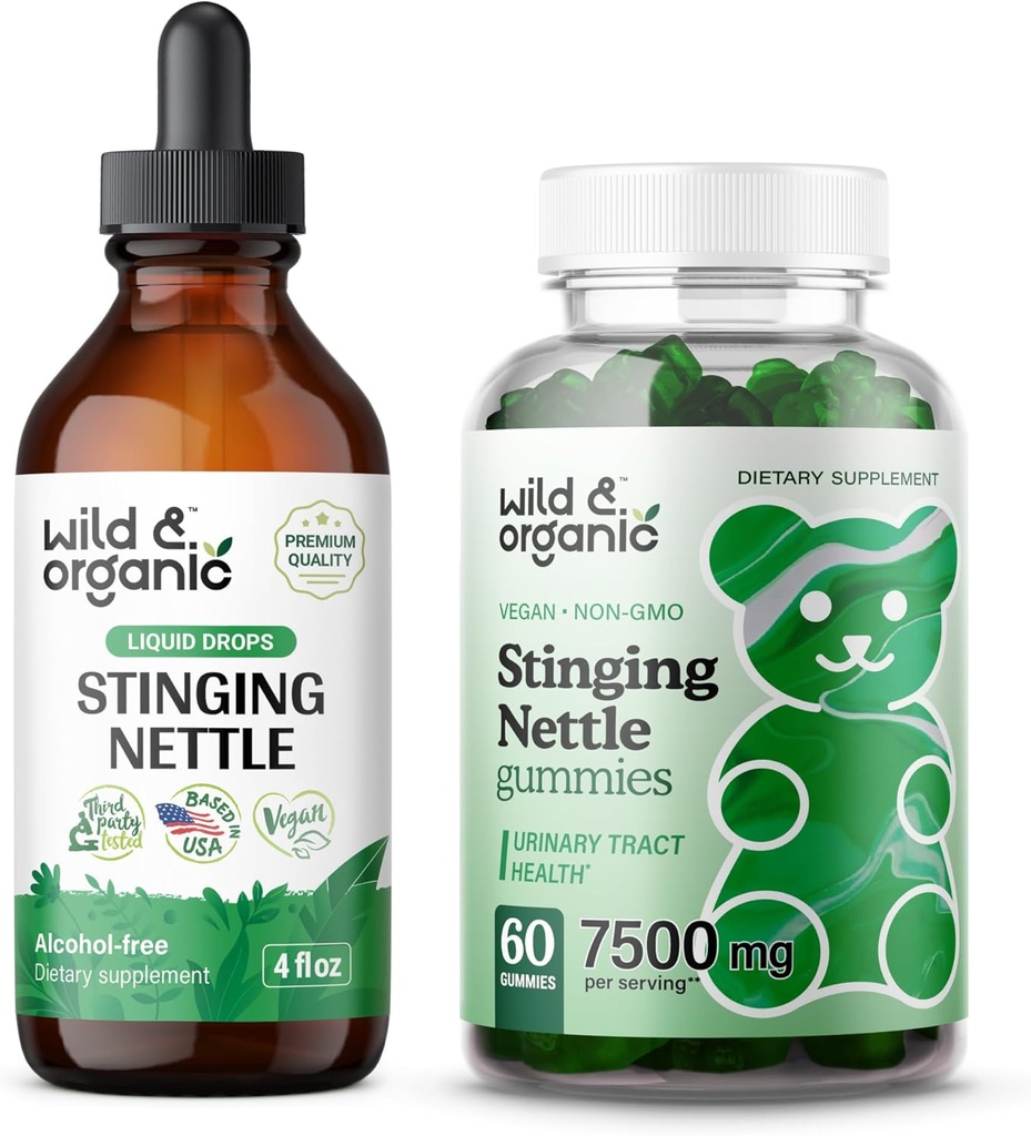 Wild & Organic Sting Nettle Root Tinte 4 fl oz & Sting Nettle Root Gummis