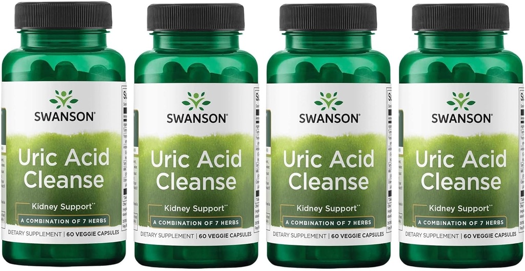 Swanson Uric Acid Cleanse - Supplemento naturale Promuovere il supporto del rene - Caratteristiche una potente combinazione di 7 erbe - (60 capsule vegetali) 4 Pack