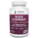 Dr Berg Black Elderberry Capsules (support immunitaire avancé*) avec 15 000 UI de vitamine D, 60 mg de zinc et 90 mg de Camu Camu - (4-in-1) Sambucus Elderberry Supplément immunitaire - 90 capsules