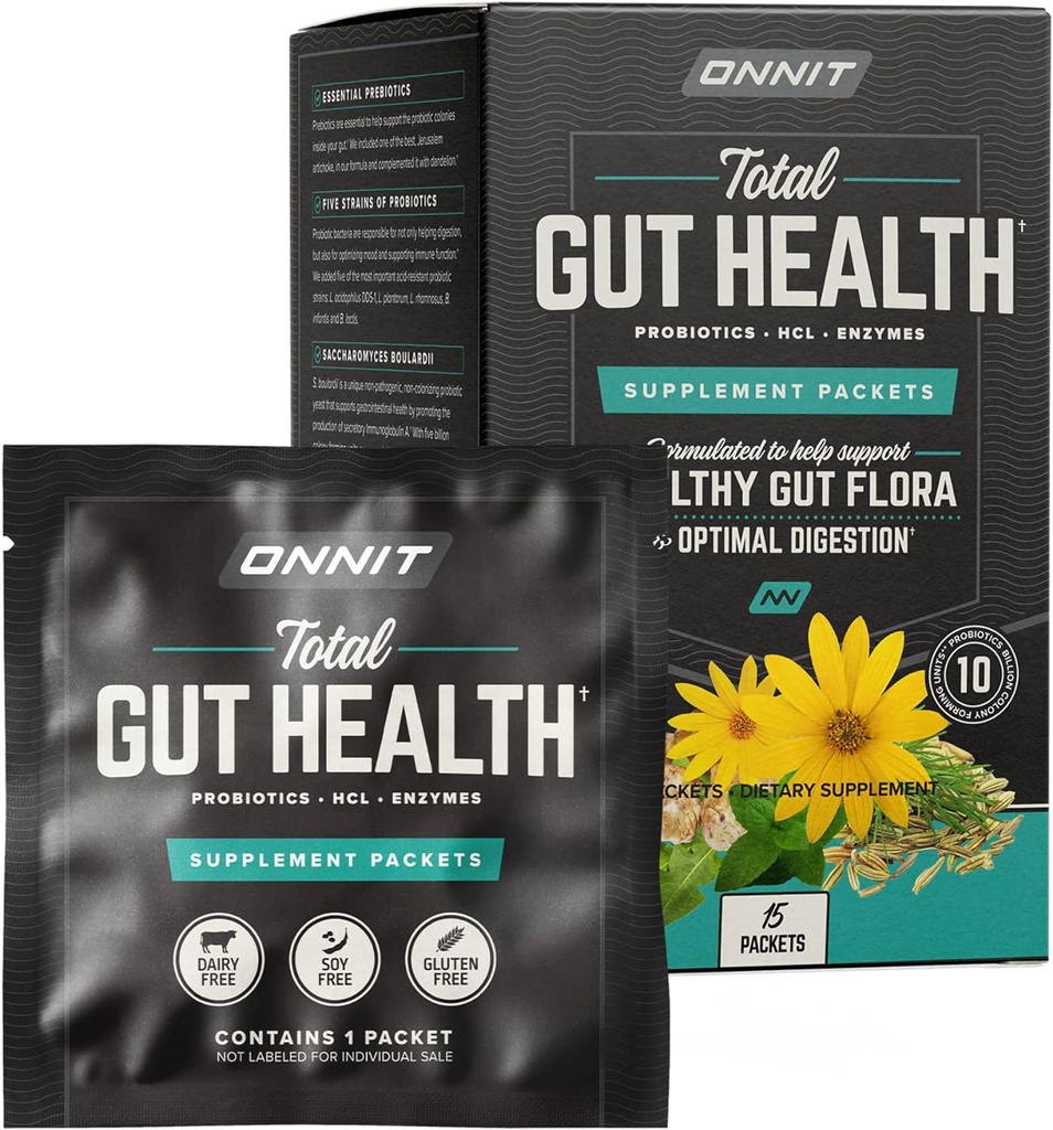 Onnit Total Gut Health: Tägliche präbiotische, probiotische und Verdauungsenzympackungen (15 Packung)