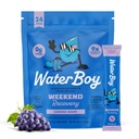 Waterboy Weekend Recovery | 3,187mg Elektrolyt-Pulver-Packets | Ginger + L-Theanine + Vitamine | Kein Zucker, alle natürlichen, Glutenfrei | 24 Getränke-Stick-Mixe (Grape)