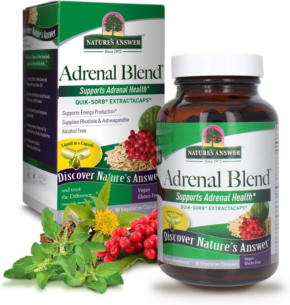 Natura's Risposta Extracaps Adrenal Blend Stress Away Vegetariano 90 Capsule Vegan Vegetariani Erbali Combinazione Integrazione alimentare No Harm