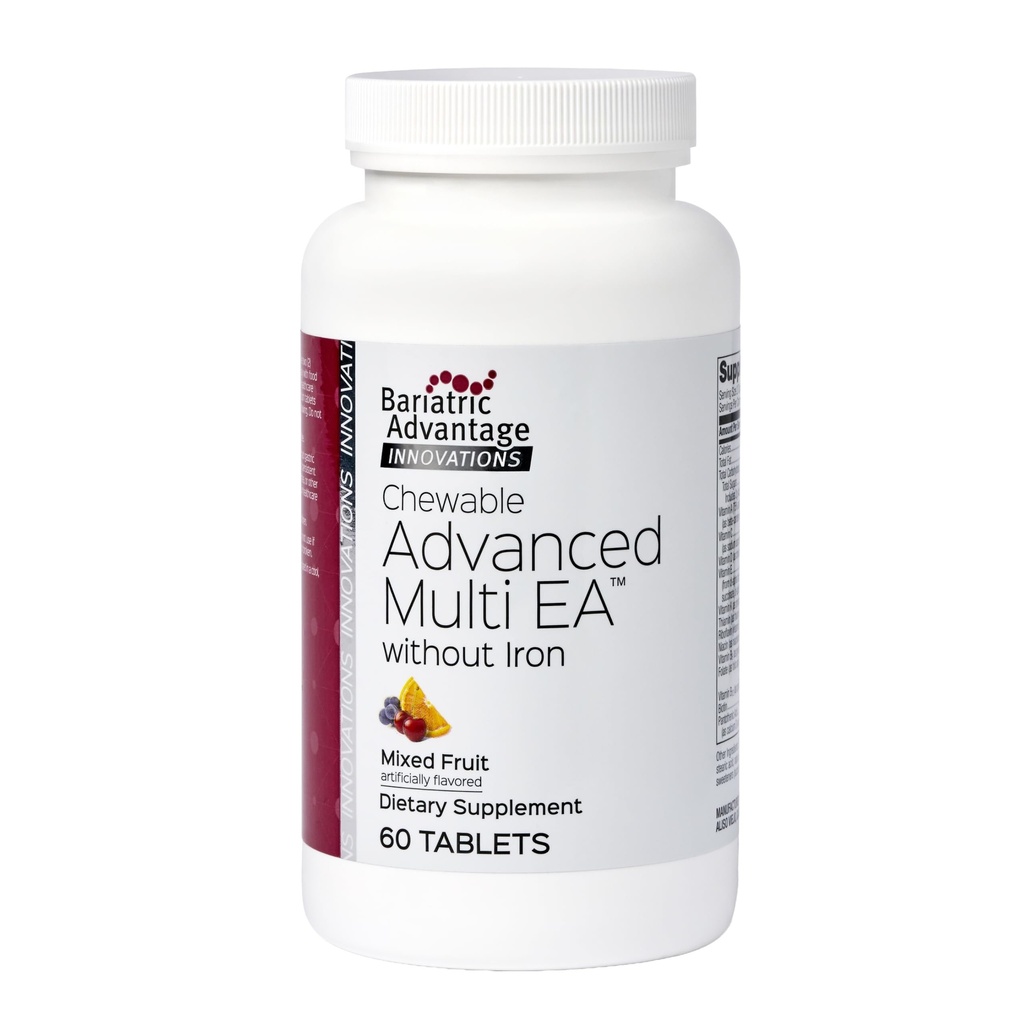 Vantaggio Bariatrico Chewable Advanced Multi EA senza ferro, Multivitamina giornaliera ad alta potenza per i pazienti di chirurgia baratrica Compreso Bypass gastrico, Gastrectomy manica, DS - Frutta mista, 60 Conte