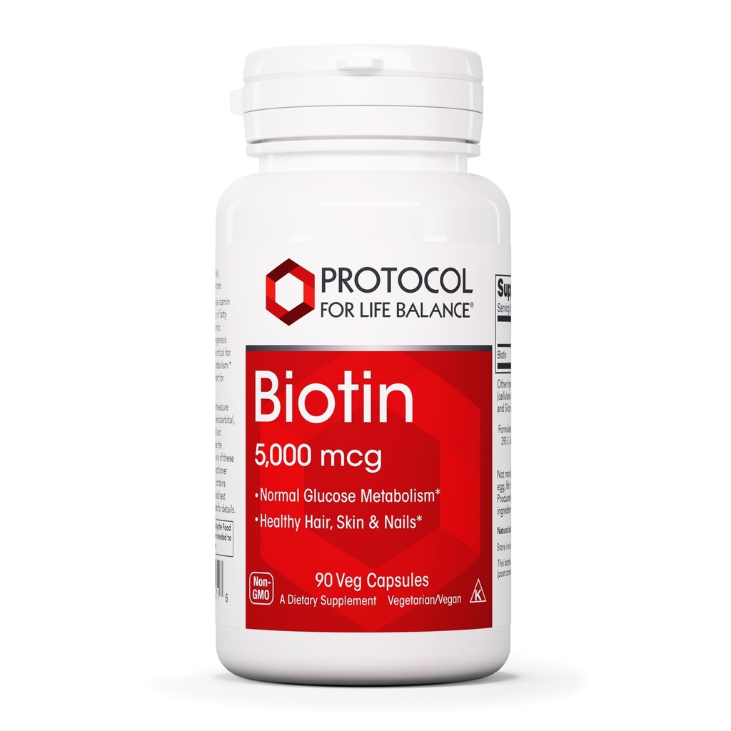 PROTOCOLLO PER LA VITA BALANCE Biotina 5000mcg - Vitamina B7 Supplemento - Hair, Skin, Nails Support - per Carb Metabolism & Cell Growth - Biotin Vitamina B Capsules - 90 Tappi di Veg