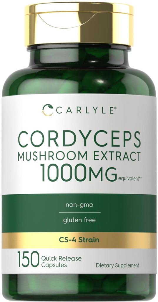 Carlyle Cordyceps Mushroom Capsules 1000mg de 150 Nombre CS-4 Extrait de Mushroom de souche
