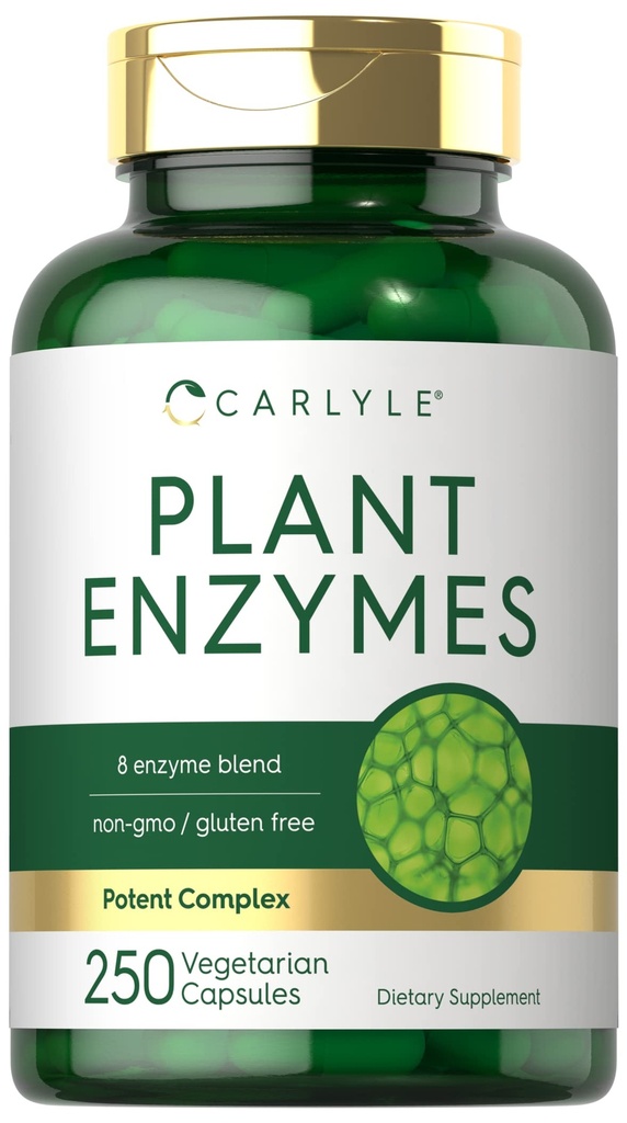 Carlyle Plant Enzymes with Protease, Papain, Lactase and Bromelain | 250 Capsules | Multi Enzyme Blend | Non-GMO & Gluten Free Supplement