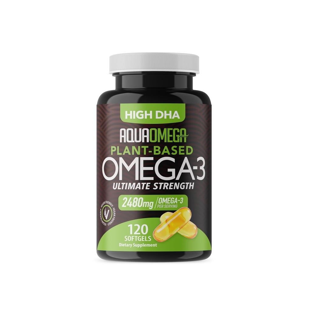 Ultimate Strength Plant Based Omega 3 Supplement, Vegan Omega 3 Supplement, Bio Omega 3 Fettsäuren EPA & DHA Ergänzungen aus kaltgepresstem Algenöl, Omega 3 Algae basierte Ergänzungen, 120 Softgels