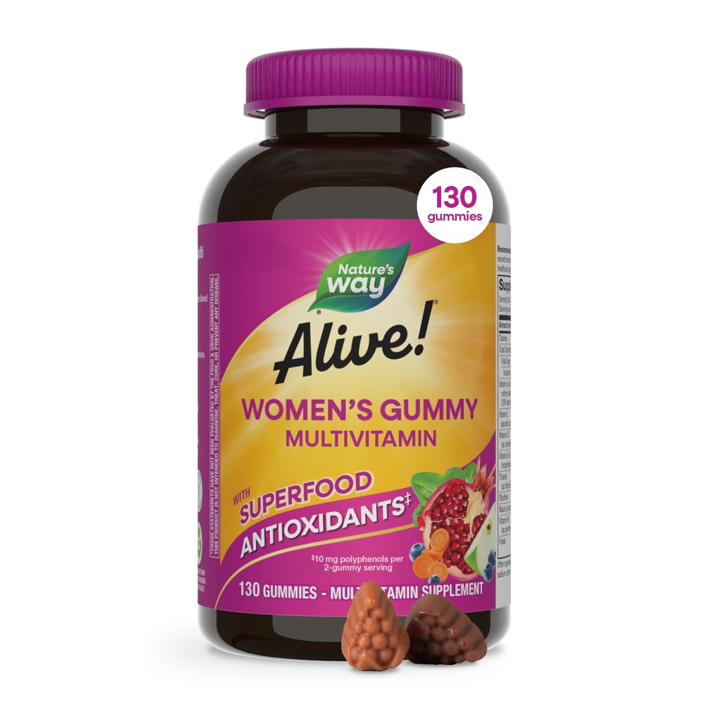 Nature's Way Alive! Frauen Daily Gummy Multivitamine, 16 Vitamine & Minerals, Energie Metabolismus*, Haar Haut & Nägel*, Vegetarisch, Mischbeeren Flavored, 130 Gummi (Packaging May Vary)