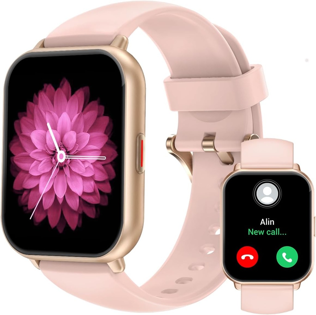 RUIMEN Smart Watches for Men Women (Answer/Make Calls, 2 Bands Incluso), 1.8" Smartwatch per iOS/Android Phones, Fitness Tracker Heart Rate/Sleep Monitor Digital Watch Impermeabile Rosa