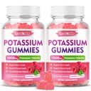 2 Pack Kalium-Gummi-Gummi-Gummi, Kalium-Chlorid 1000mg für Erwachsene, Zuckerfreie Kalium-Ergänzung Gummis unterstützen Elektrolyt Balance & Bein-Krame für Frauen & Männer, Himbeer Geschmack, 120 Zähler