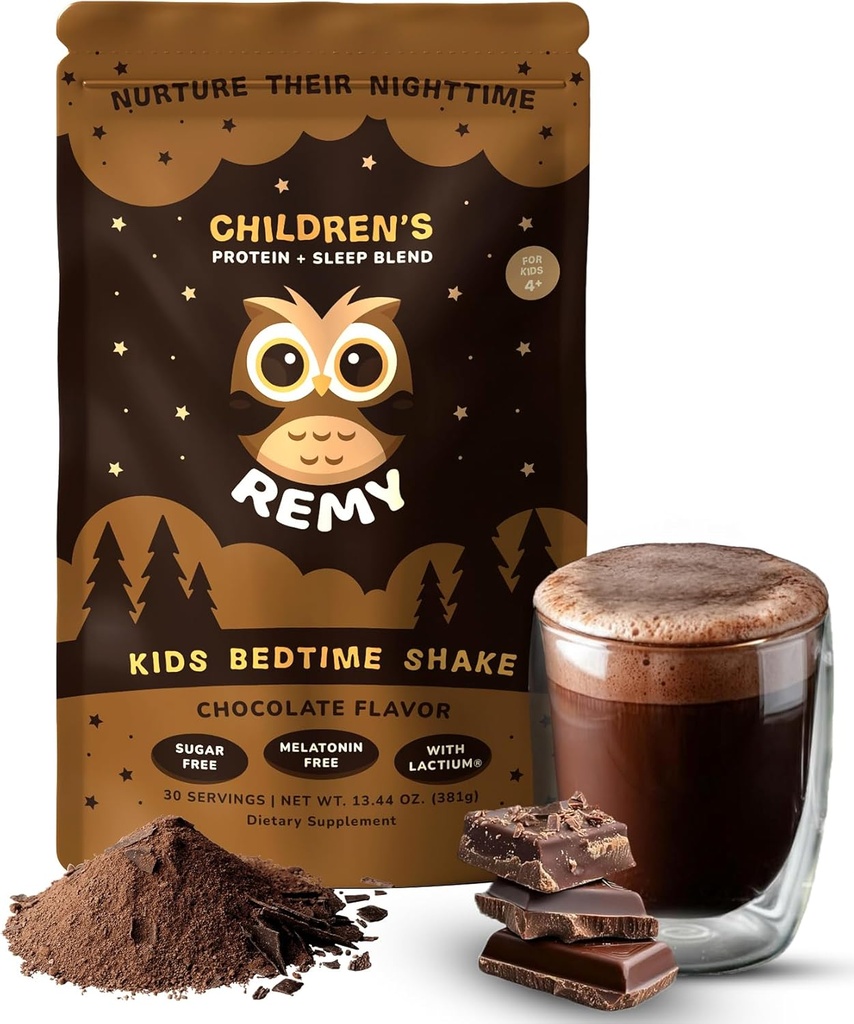 Happy Owl Remy Protein Sleep Aid Integratori per Bambini, Melatonin-Free Formula, Lactium, L Theanine, Vitamina D, B6, Calcium & Herbal Extracts Sleep Aid for Kids, Balanced Nutritional Drink, Non OGM
