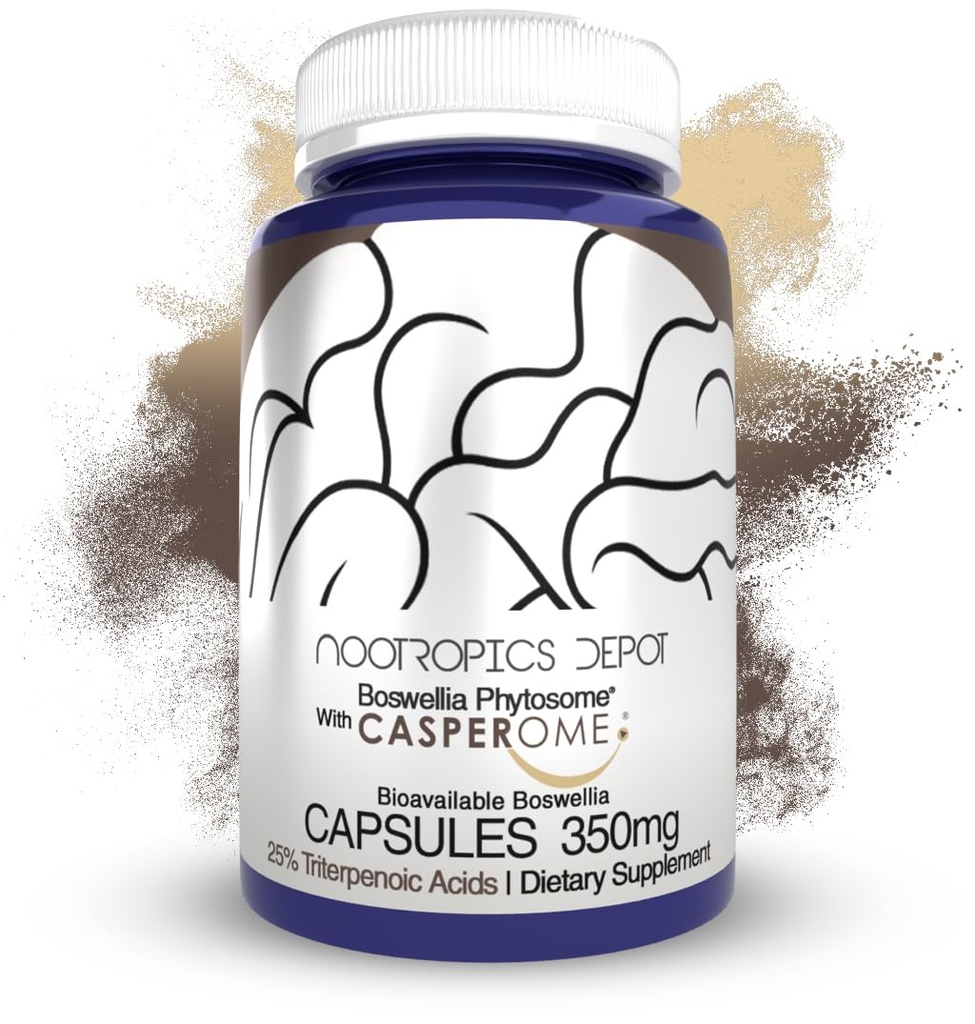 Nootropics Depot Boswellia Phytosome Capsules | 350mg | Casperome | 25% acidi triterpenoici | Boswellia serrata | Frankincense | Joint Health | 30 Count