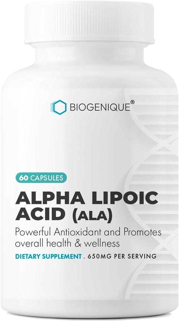 Alpha Lipoic Acid 650mg, unterstützt Antioxidans Gesundheit und Gesamtgesundheit, fördert Gesamtgesundheit & Wellness, ALA 60 Kapseln - Made in USA - Vegan, Non-GMO, Gluten Free