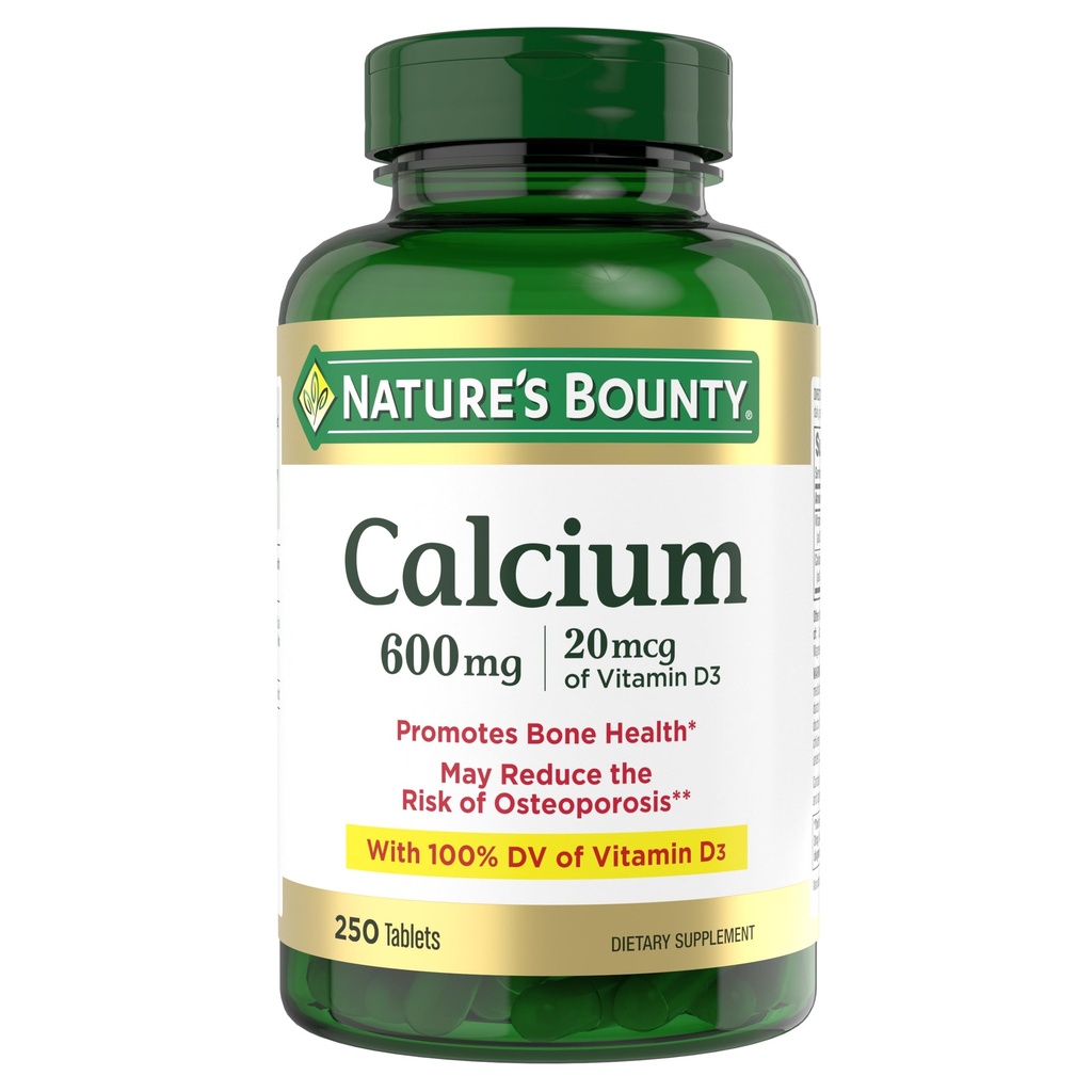 Nature's Bounty Calcium Carbonate & Vitamin D, unterstützt Immune Health & Bone Health, 600mg Calcium & 800IU Vitamin D3, 250 Tabletten