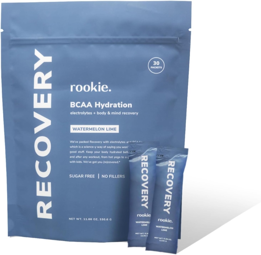 Rookie Wellness Recovery BCAA - Polvere di elettrolita e BCAA con 5 g di aminoacidi a catena ramificata per il recupero del muscolo, elettroliti per l'idratazione, e solo 10 calorie (30 Serve, Lime di anguria)