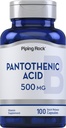 Piping Rock Pantothenic Acid 500mg | 100 capsule | come Calcium d-Pantothenate | Non OGM, Gluten Free Supplement