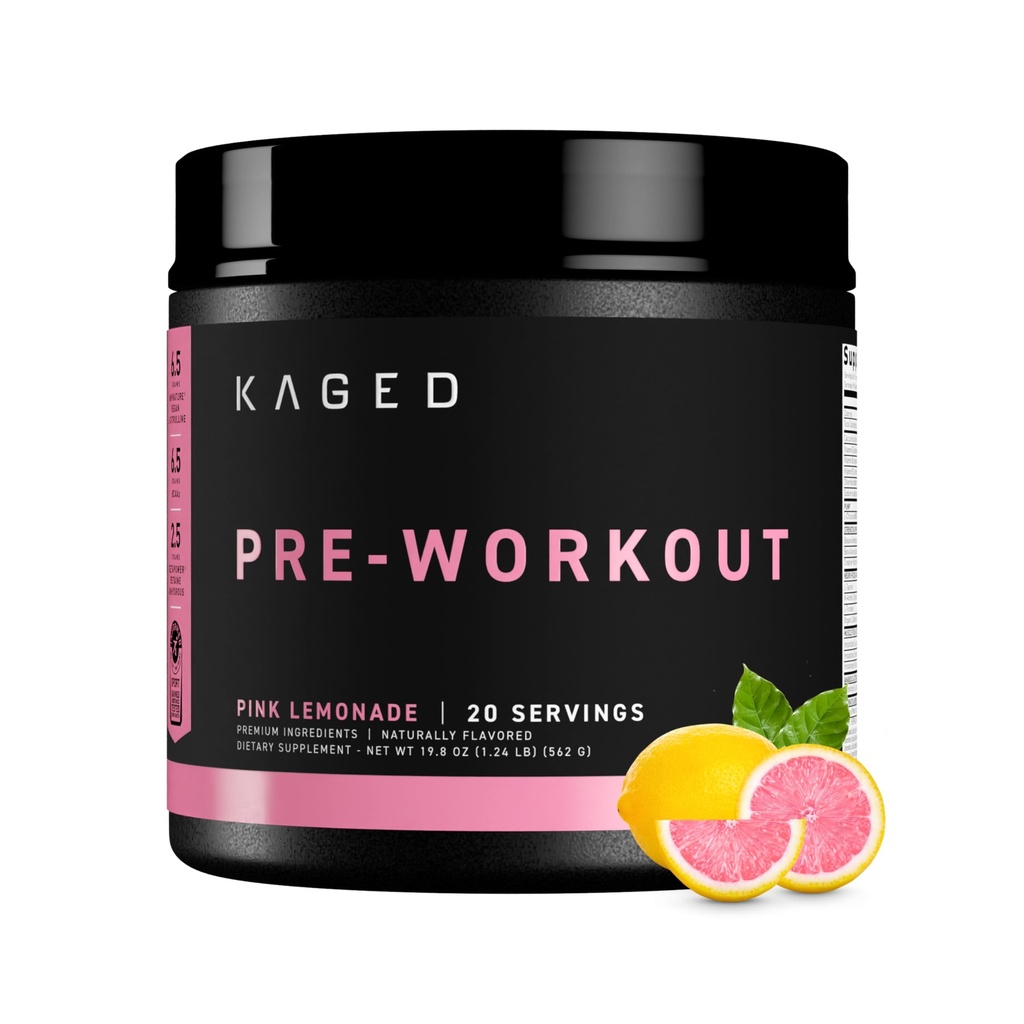 Polvere pre allenamento originale Kaged | Limonata rosa | Pre-allenamento con Creatina, Beta Alanina, L-Citrullina, BCAAs | 274 mg Caffeina | Pre integratori per uomini e donne | 20 Serve