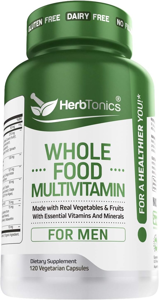 Ganzes Essen Multivitamin für Frauen und Männer mit Superfood aus ganzer Lebensmittelmärkte | Real Raw Veggies, Früchte, Vitamin E, A, B Complex | Vegan Non-GMO 120 Vegetarische Kapseln (Men)