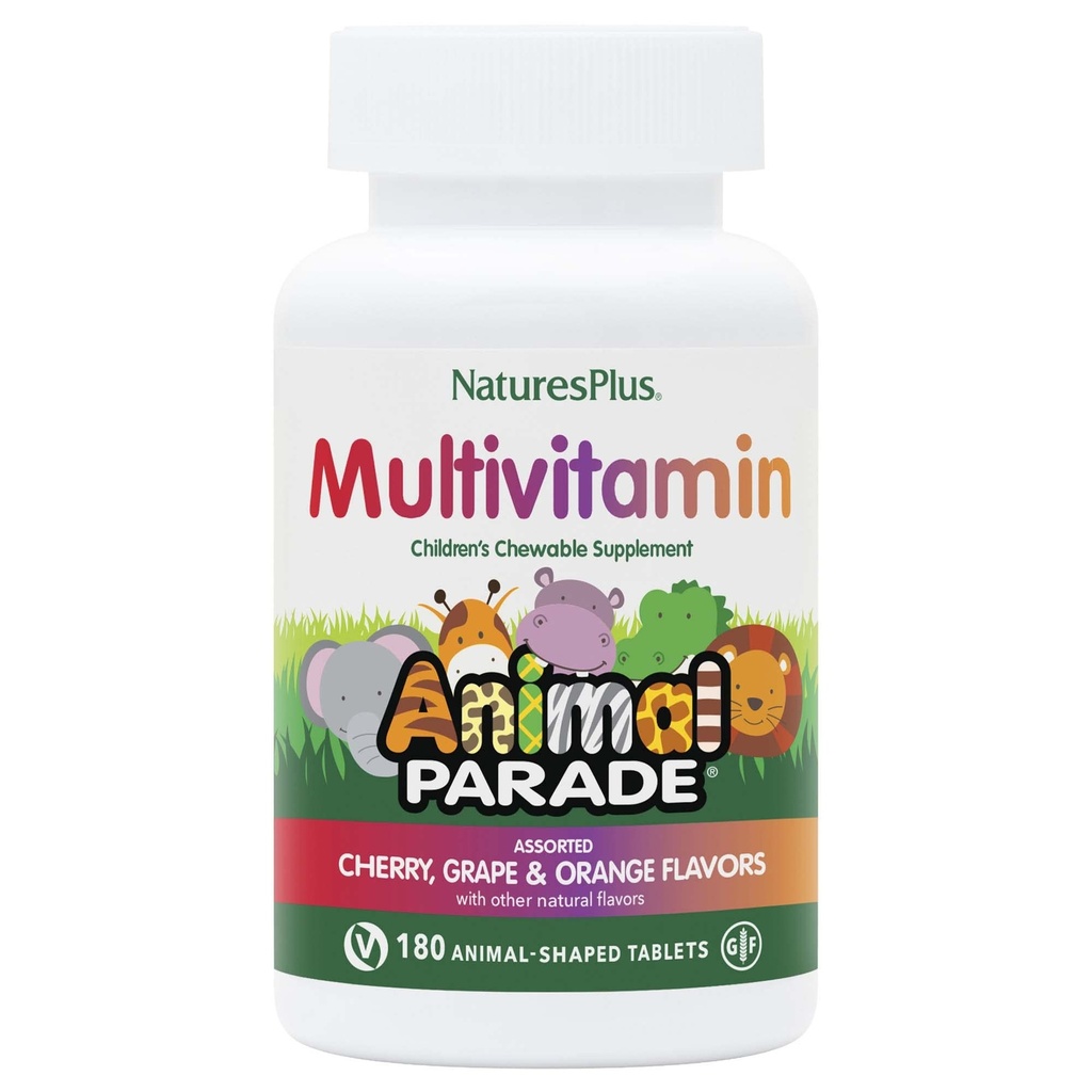 NaturesPlus Tierparade Kinder Chewable Multivitamin - 180 tierische Tabletten - Natürliche sortierte Geschmacksrichtungen - Vegetarisch, Glutenfrei - 90 Servierungen