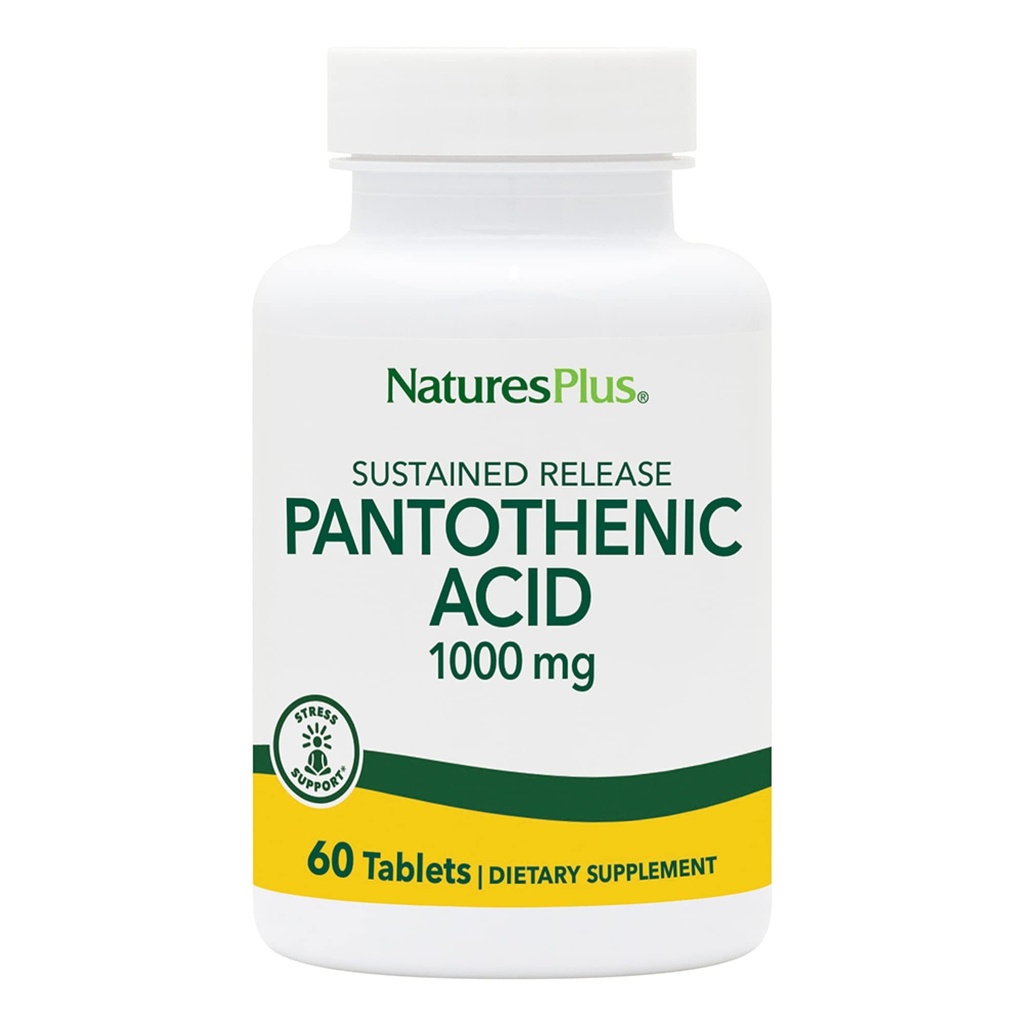 NaturesPlus Pantothensäure, Sustained Release - 1000 mg, 60 Tabletten - Vitamin B5-Ergänzung hochfest - Vegetarisch, Glutenfrei - 60 Servietten