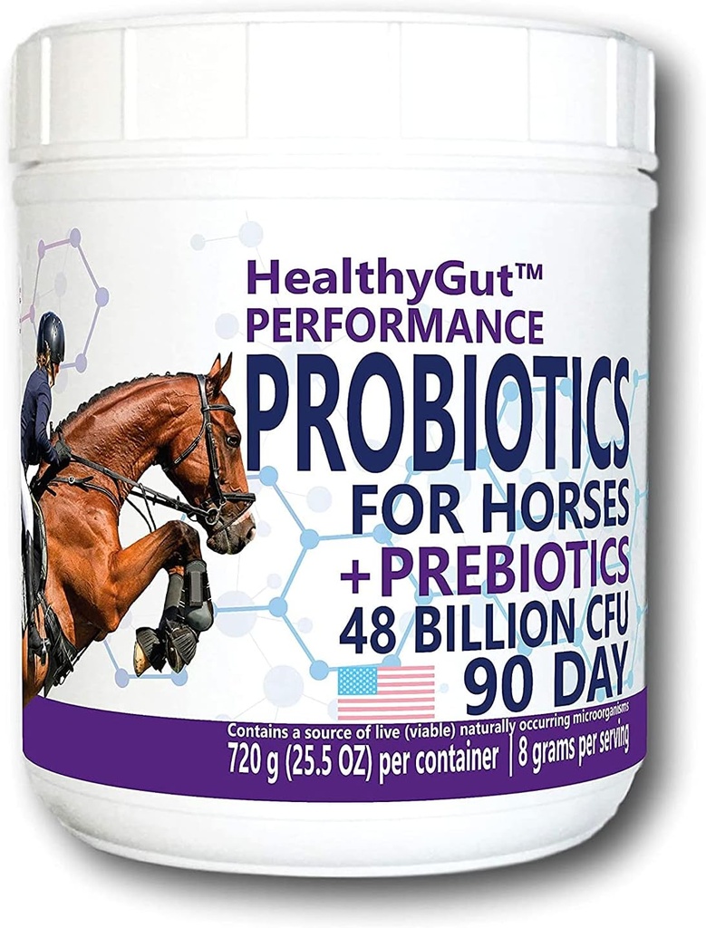 Probiotiques HealthyGutTM pour le supplément alimentaire des chevaux, formule de performance du système digestif tout naturel (90 jours)