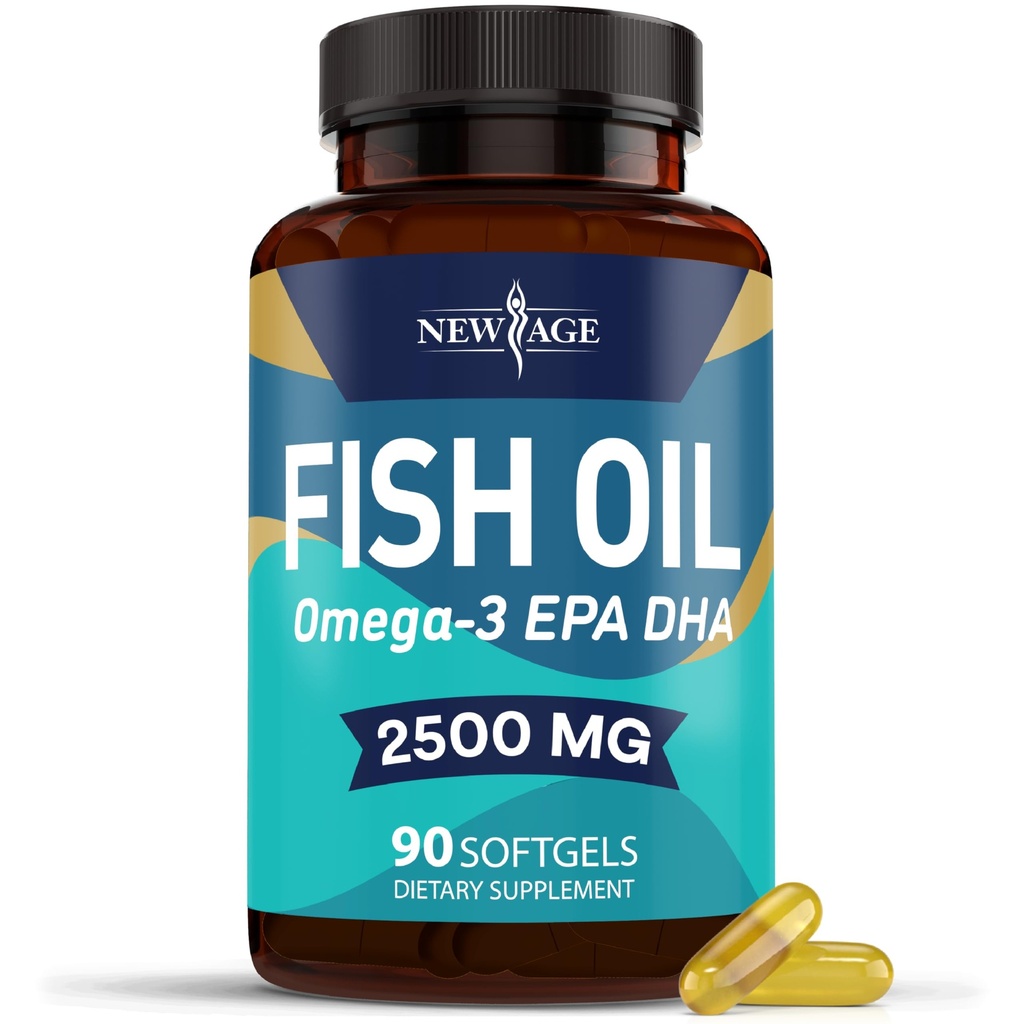 Nouveau supplément à l'huile de poisson Omega 3 d'ÂGE Immune et soutien à la santé – favorise la santé des articulations, des yeux et de la peau - non OGM - EPA, DHA Acides gras sans gluten (90 softgels (paquet de 1))