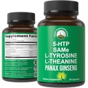 Peak Performance Mood Support Supplement mit 5 Top Zutaten: 5HTP, SAM e, L Tyrosine, L Theanine und Panax Ginseng. Ruhe, Fokus, Entspannungsergänzungen. Vegan