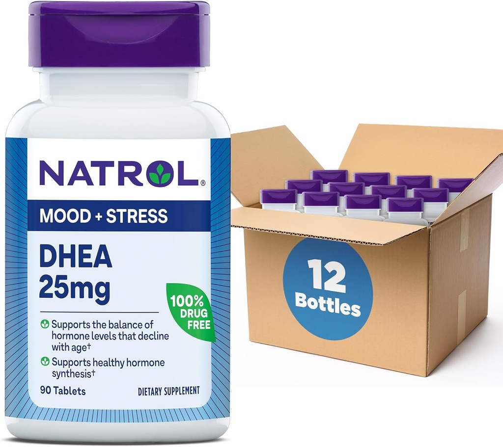 Natrol Mood & Stress DHEA 25mg, supplemento per l'equilibrio del livello di ormone, 90 compresse, fornitura di 90 giorni