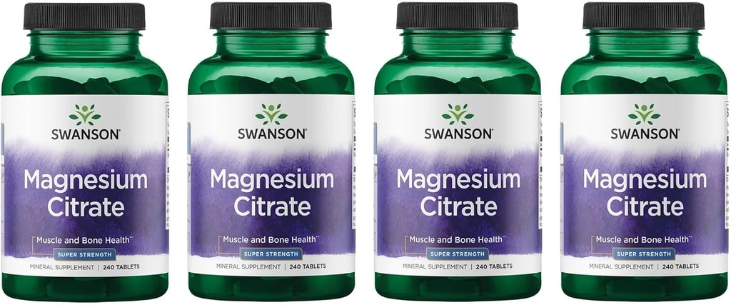 Citrato di magnesio super-forza Swanson (112,5 Mg per Tablet) 240 Tab (4 Pack)