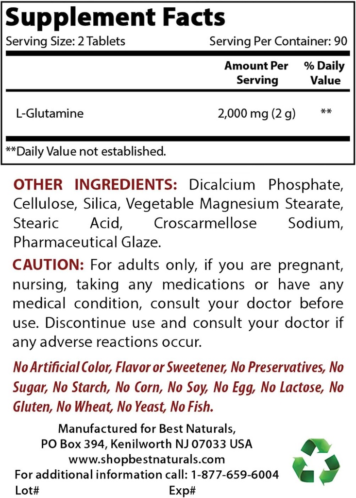 Meilleurs naturels L-Glutamine 1000mg & Oxyde de magnésium 500 mg