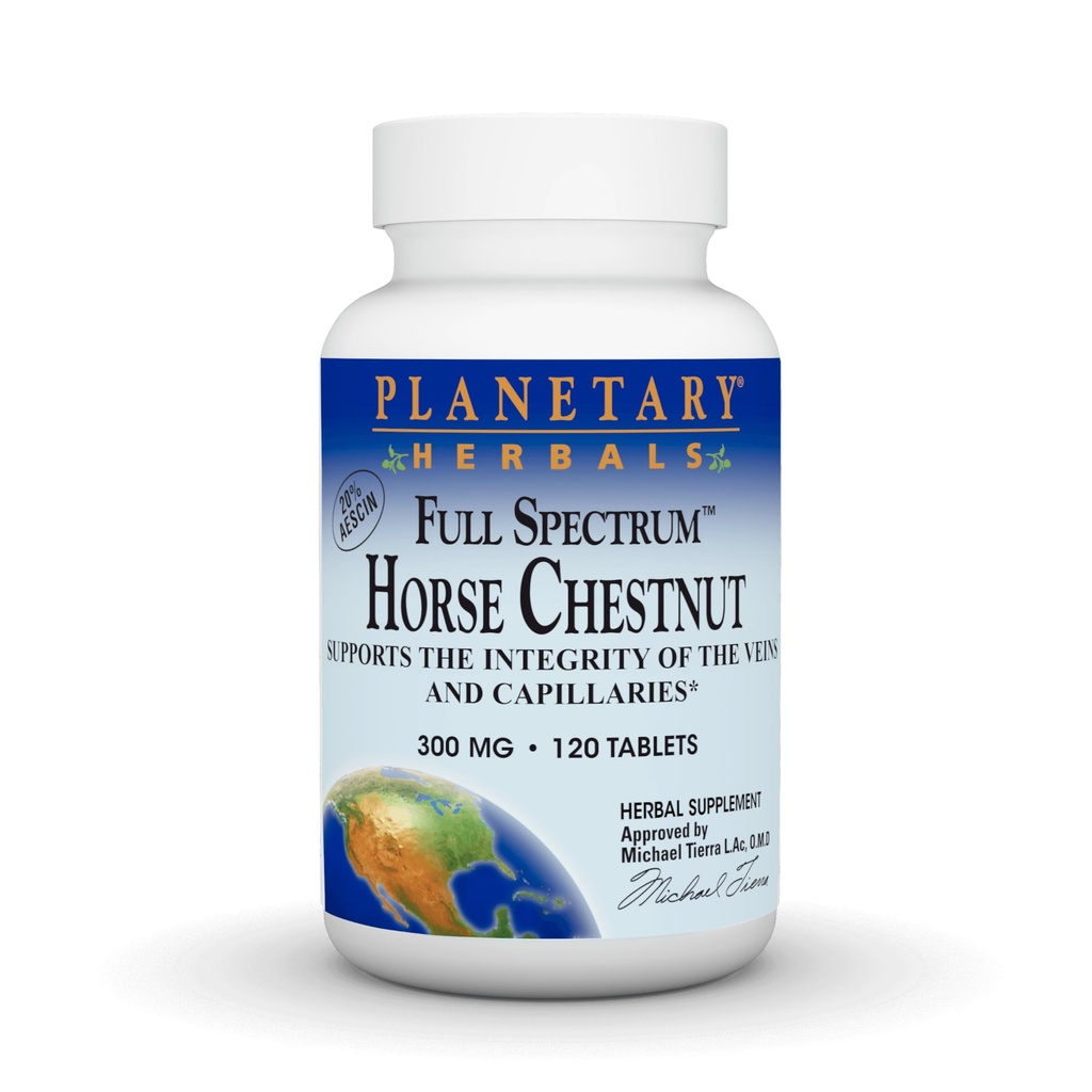Erboristeria planetaria Full Spectrum Horse Chestnut, Supporta l'integrità delle vene e dei capillari*, 500 mg - 120 compresse