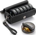 Wöchentliche Pille Organizer 2 Mal am Tag,AM PM Große tägliche Pille Box mit PU-Leder-Gehäuse für Reisen,Round Medizin Organizer,7 Tage Pille Behälter für Vitamin-Fische Öle Supplement-Schwarz
