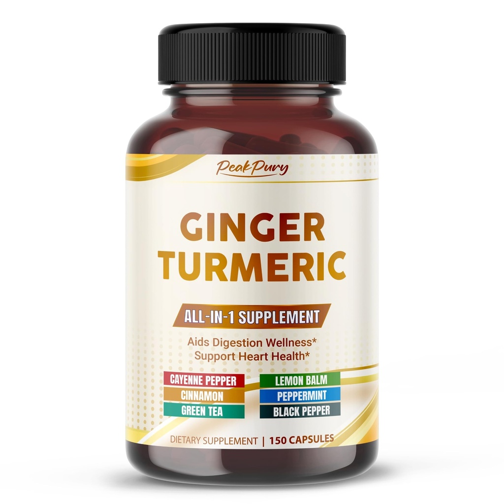 Ultra Ginger & Turmeric Aids Verdauung & Unterstützt Herzgesundheit – Inklusive Cayenne Pfeffer, Zitronenbalsam, Zimt, Pfefferminz, Grüner Tee - Made in the USA- 150 Kapseln