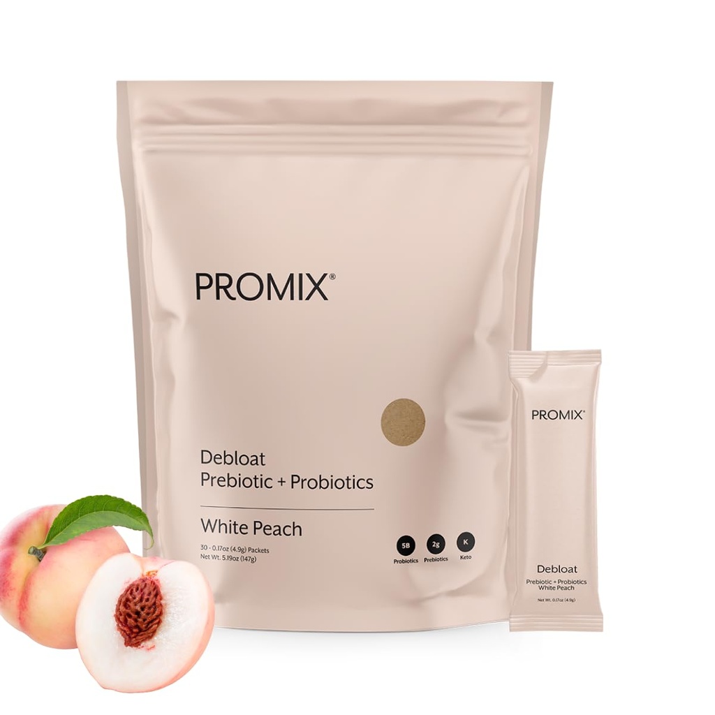 ProMix Nutrition Debloat Prebiotics and Probiotics, Bloating Relief für Frauen, Gut Cleanse Detox für Männer und Immununterstützung - Weiße Pfirsich - 30 Servierungen (Pack von 30)