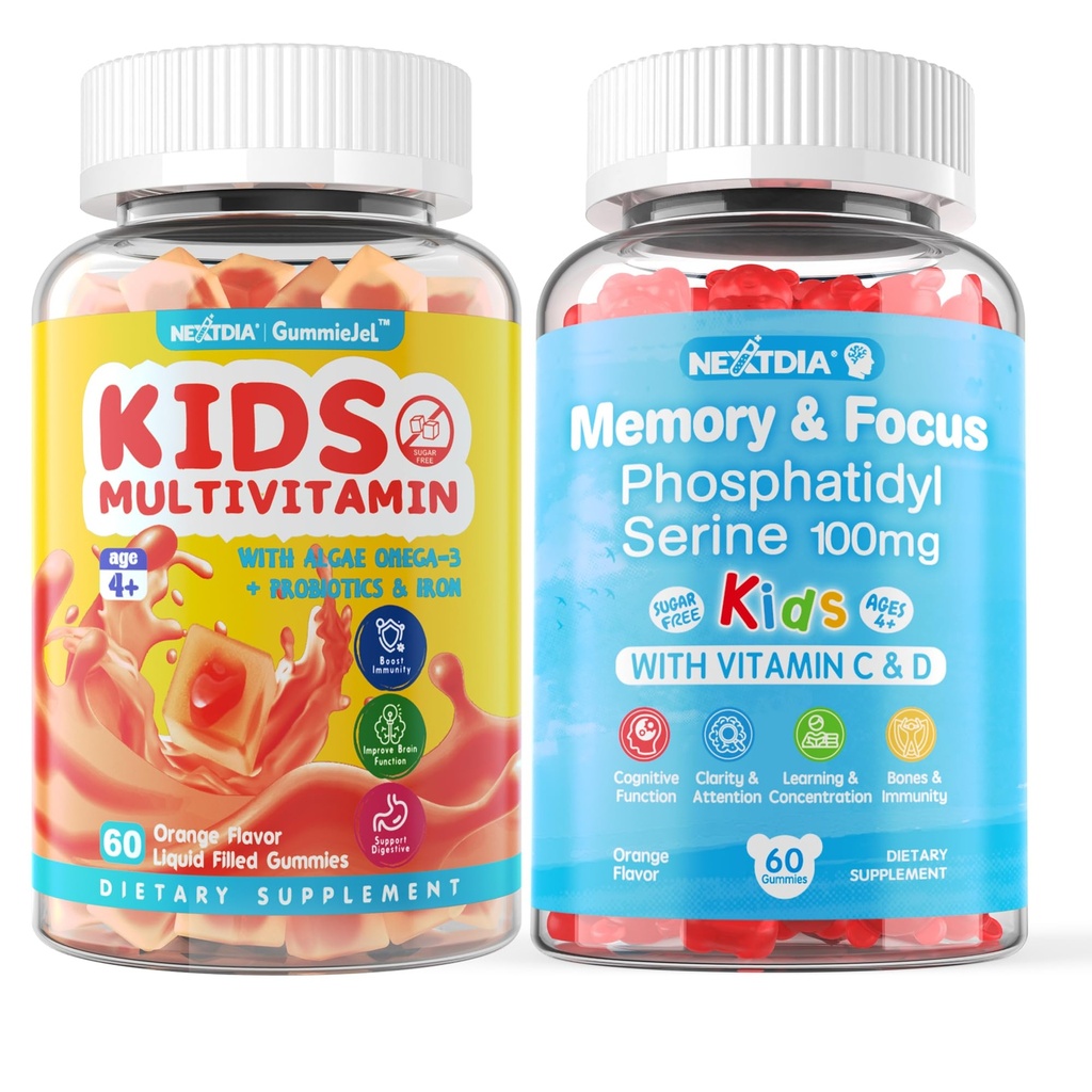2 Pack Phosphatidylserine Ergänzung für Kinder + 2 Pack Kids Multivitamin Gummes
