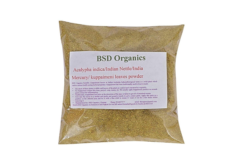 BSD ORGANISMES Feuilles Poudre d'Acalypha indica/Nettle/Indian Mercury/Indian Copperleaf/kuppaimeni (50 grammes / 1,7 once)