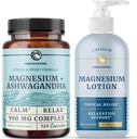 Nobi Nutrition Magnesium Lotion und Magnesium Ashwagandha Ergänzung | Vollkörper Magnesium Unterstützung für Körper und Geist mit 8 Fl Oz topal Magnesium Plus 2 Monate Versorgung Magnesium Complex Pillen