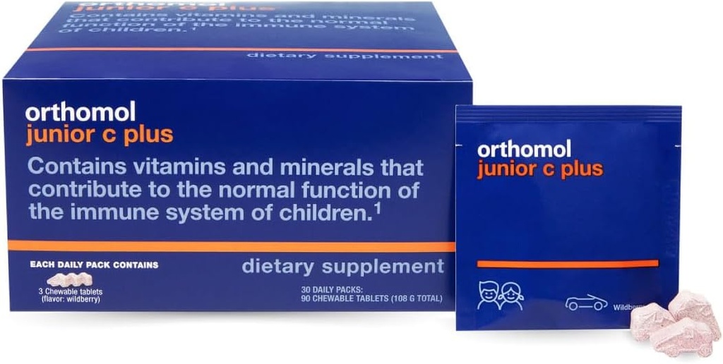 Orthomol Immun Junior C Plus, Kid's Multivitamin, Wildberry Flavor, 30-Day Supply