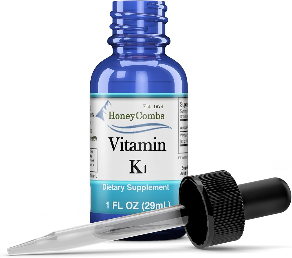 Vitamin K1 Flüssige Tropfen - Made in USA - Natürliche hohe Potenz Phylloquinone für Männer, Frauen, Kinder, & Neugeborene Groß für dunkle Unterwäsche Kreise - Bulk Sizes Auch verfügbar