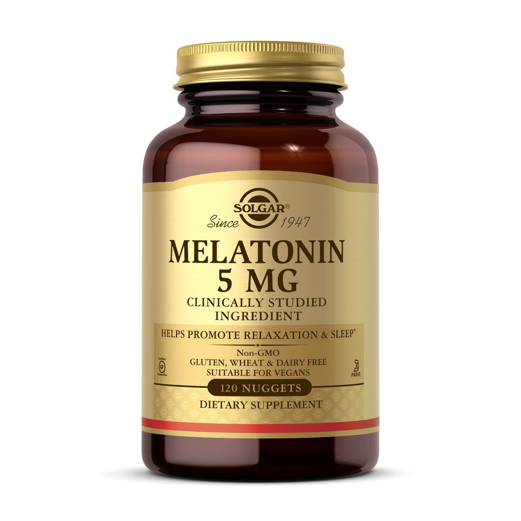 Solgar Melatonin 5 mg, 120 Nuggets - Aiuta a promuovere il relax e il riposo - Melatonina clinicamente studiata - Vegan, Gluten Free, Dairy Free, Kosher - 120 Serve