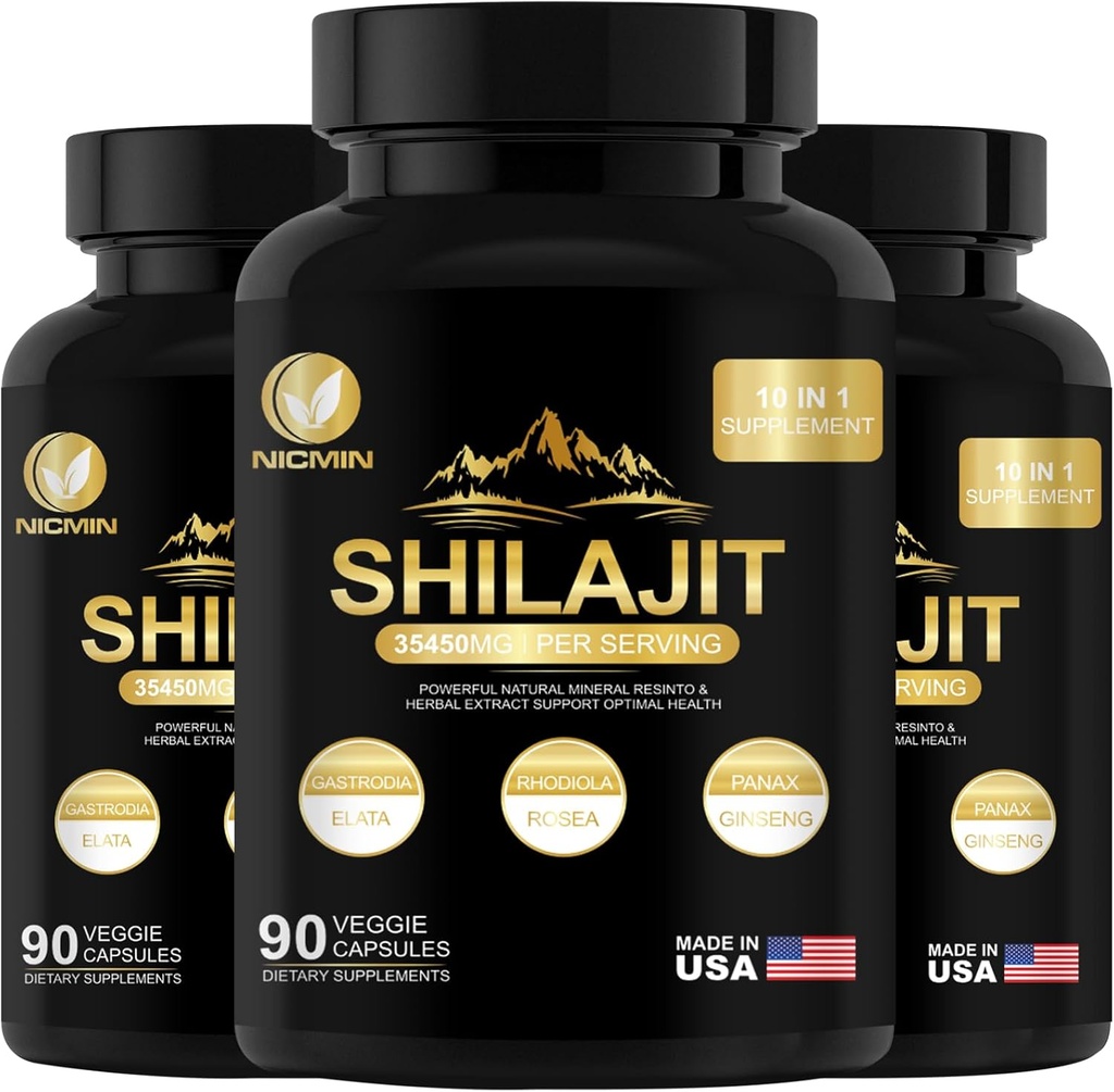35450MG Pure Shilajit Supplement - Himalayan Organic Shilajit für Männer & Frauen Maximale Potenz Shilajit für verbesserte Energie und Immununterstützung 270 Veggie Kapseln