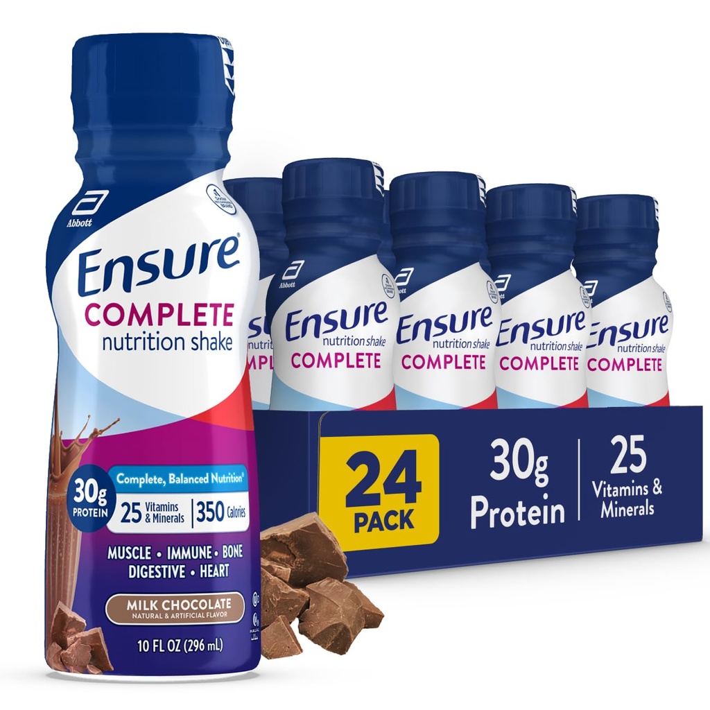 Ensure COMPLETE Milk Chocolate Nutrition Shake, Complete, Balanced Meal Replacement, Ready To Drink, 30g Protein, 25 Vitamins & Minerals, 10 fl oz—24 Pack